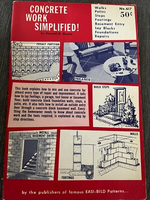 #ad 1962 Easi Bild Concrete Work Simplified booklet Patio Partition Steps Walls $17.50