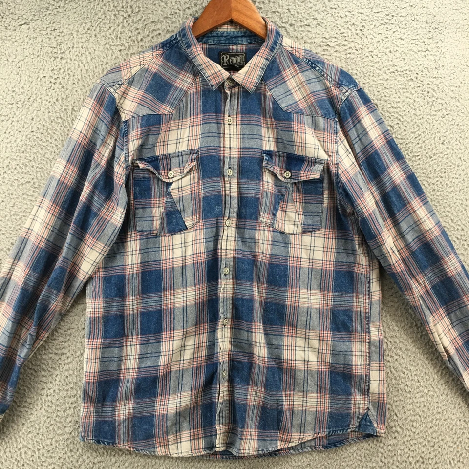 Camisa Retrofit Abotonada Para Hombre L Multicolor Algodón A Cuadros Manga Larga Cuello Foto 2 de 4