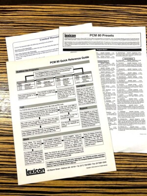 Lexicon PCM80 Quick Reference Guide + Presets list + Warranty card (1990)