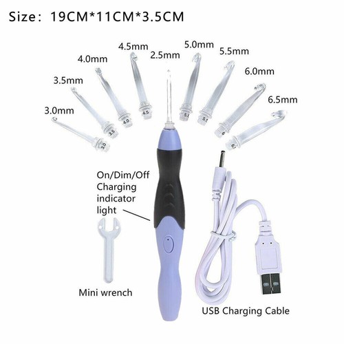 9-in-1 Knitting Set Tool Kit LED USB Light Up Hooks Needles Crochet Weave - Picture 9 of 12