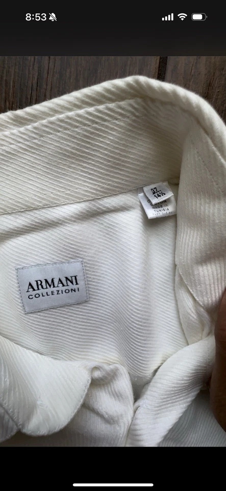Camisa Armani Collezioni Hombre Grande 37 14.5 Cuello Algodón Hecha en Italia Beige Foto 4 de 4