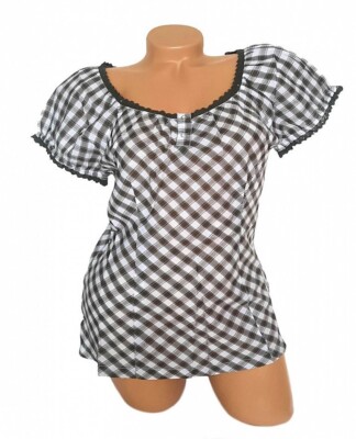 Cheer Damen BLUSE Puffärmel oliv kariert Häkelspitze Größe 36 NEU B1