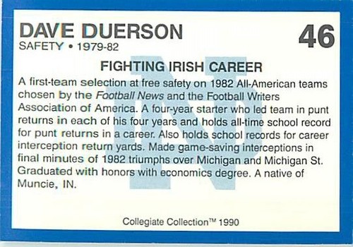 1990 Collegiate Collection Notre Dame Football (Most Popular), NM - 第 27/60 張圖片