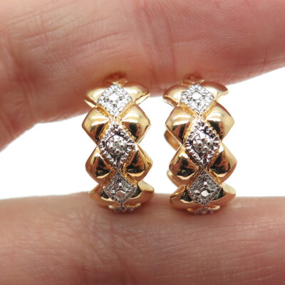 ROSS SIMONS 925 Sterling Silver 2-Tone Real Diamond Accent Hoop Earrings