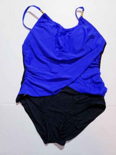 One Piece Swimsuit Blue and black Plus Size 2XL removable pads Fits a Large  - Picture 1 of 3