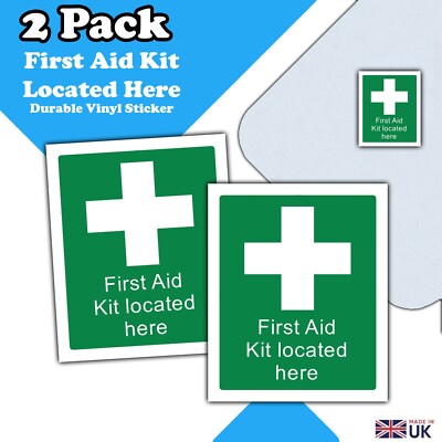 2er Pack - Erste Hilfe Set befindet sich hier Aufkleber Gesundheits- & Sicherheitsaufkleber - 110 x 90 mm