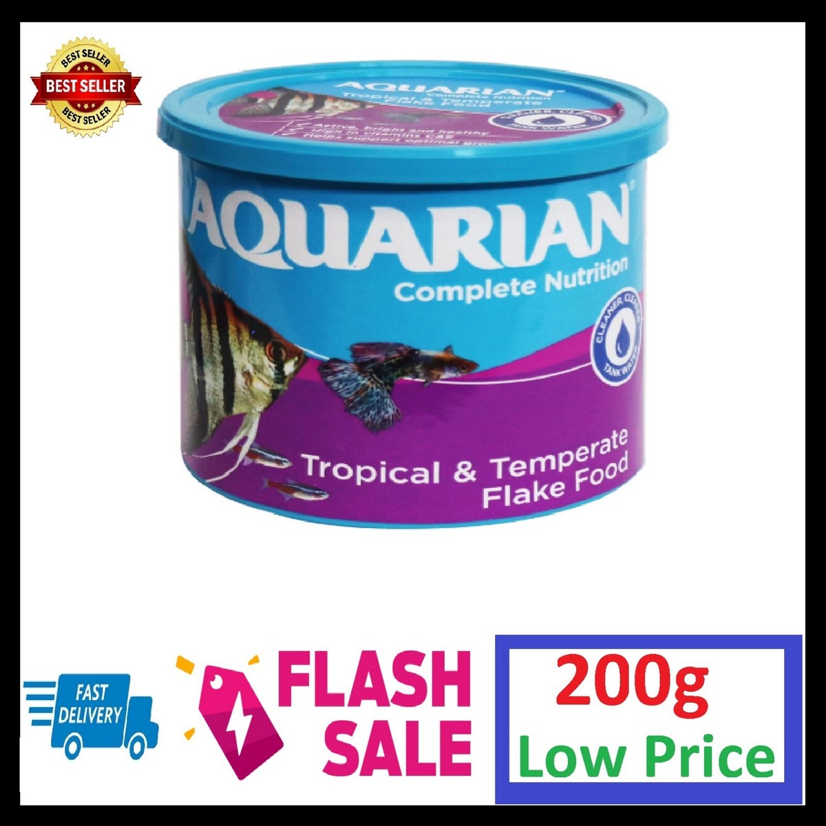 AQUARIAN TROPICAL FISH FLAKE FOOD 200G FISH TANK AQUARIUM Fast