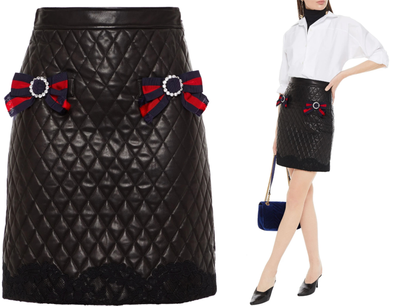 Gucci GG Web Stripes Quilted Leather Mini Skirt
