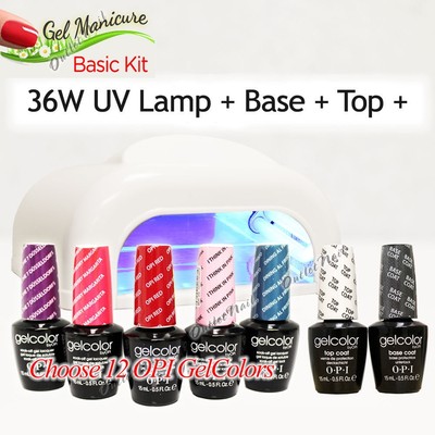 GEL MANICURE BASIC KIT: 36W UV LAMP Pro + Base Top + Choose 12 OPI GelColor SET