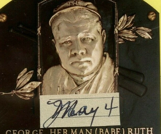 Babe Ruth "May 4" Signed Cut Handwriting HOF Plaque BAS Beckett BGS - Image 2 of 3