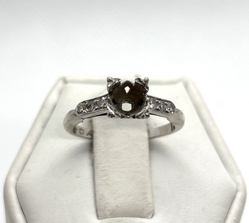 1930s Art Deco 14K White Gold Diamond Engagement Ring Setting Size 5.5 2.75g