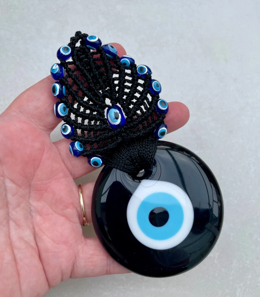 Handcrafted Black Macrame Evil Eye Wall Hanging - Your Good Luck Charm - Image 4 of 4