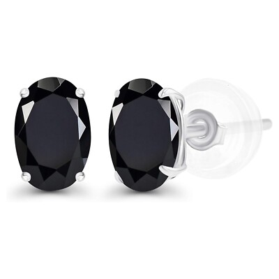 7x5mm Ovalschliff Lab Created Schwarz Onyx Solitär Ohrstecker in 925 Silber Geschenk