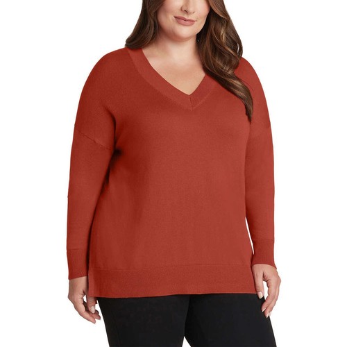 Matty M Ladies V-Neck Sweater Red Brick S / Small - Picture 4 of 4