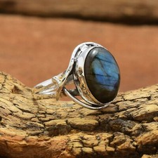 Fire Labradorite Oval Gemstone Statement Ring 925 Sterling Silver Handmade Ring