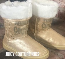 JUICY COUTURE Fur-Lined GLITTER Pull-On BOOTS "Girls Who Like Stuff" Sz. 2M Kids