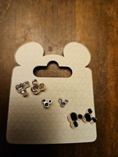SET OF 3 PAIR MICKEY MOUSE EAR STUD EARRINGS DIAMONDS AND RHINESTONES