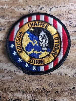 Vintage NASA USA  Apollo 1 White Grissom Chaffee Round Embroidered Patch