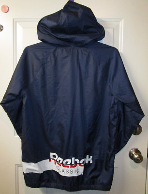 Reebok Classics Windbreaker Jacket Full Zip Hooded Blue Size Medium 