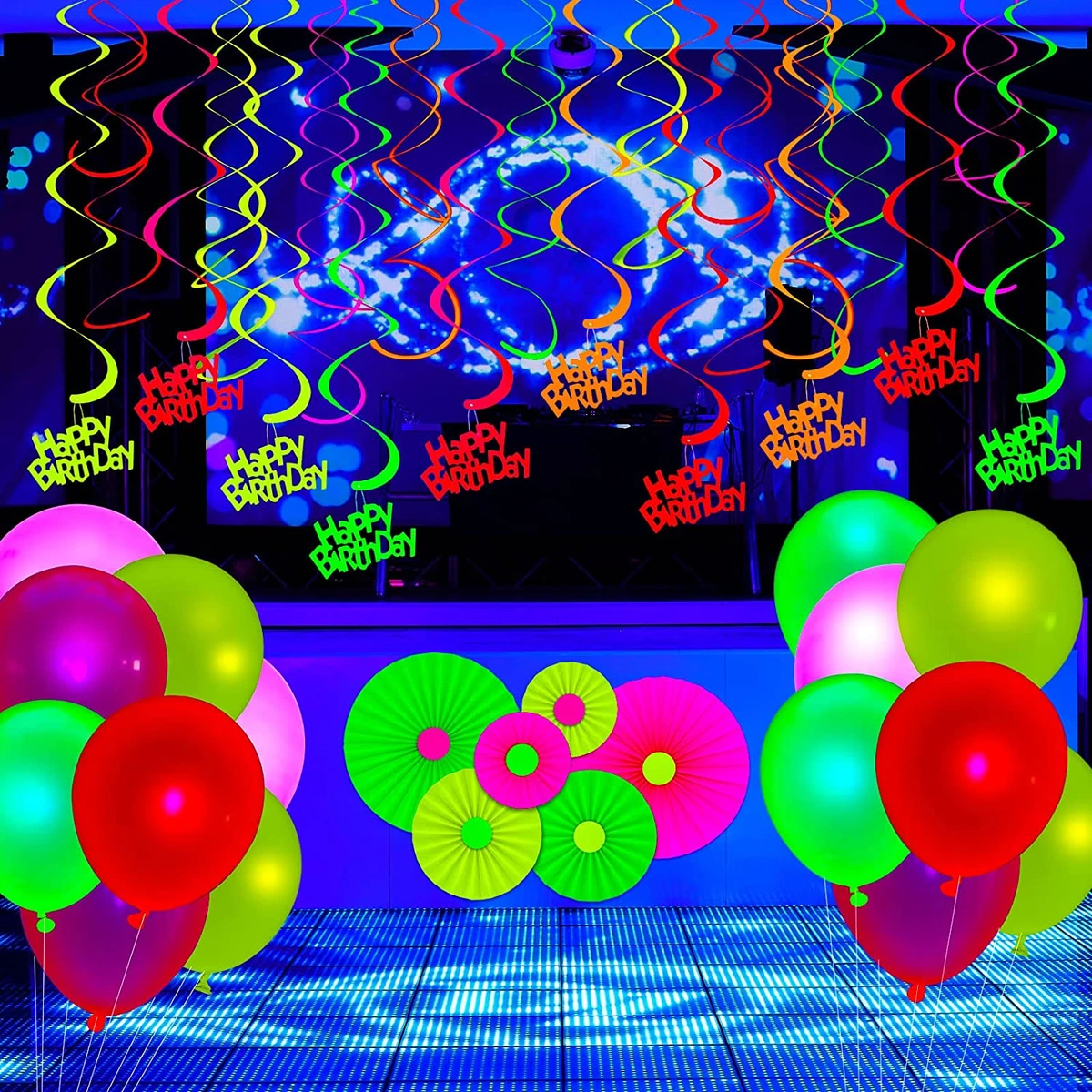 Neon Party Decorations Glow in the Dark Supplies Black Light Balloons  Streamers