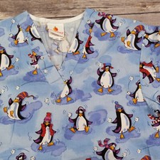 Peaches XS Scrub Top Penguins Christmas Winter
