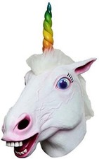 Rainbow Unicorn Halloween Full Head Costume Latex Mask Cosplay Adult One Size