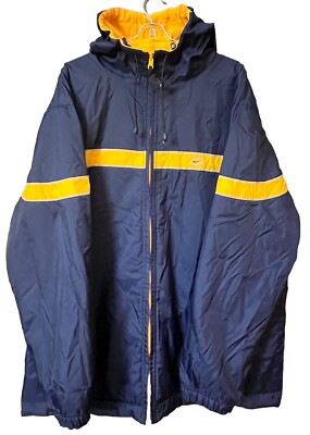 Nike Y2K Mens Navy Blue/Yellow Winter Reversible Hooded Jacket Size XL