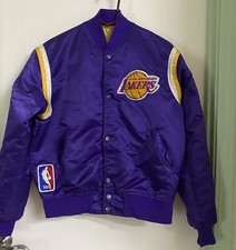VINTAGE Starter LA LAKERS NBA Satin Jacket YOUTH M Purple BASKETBALL USA Mint