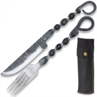Ironsmith Co. Viking King Dining Set and Pouch | Hand-Forged | Knife and Fork