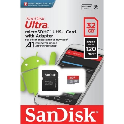SanDisk Ultra 32GB Micro SD Speicherkarte für Handy Tablet Armaturenbrett Kamera