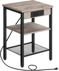 End Table with Charging Station and USB Ports, 3-Tier Nightstand with Adjustable