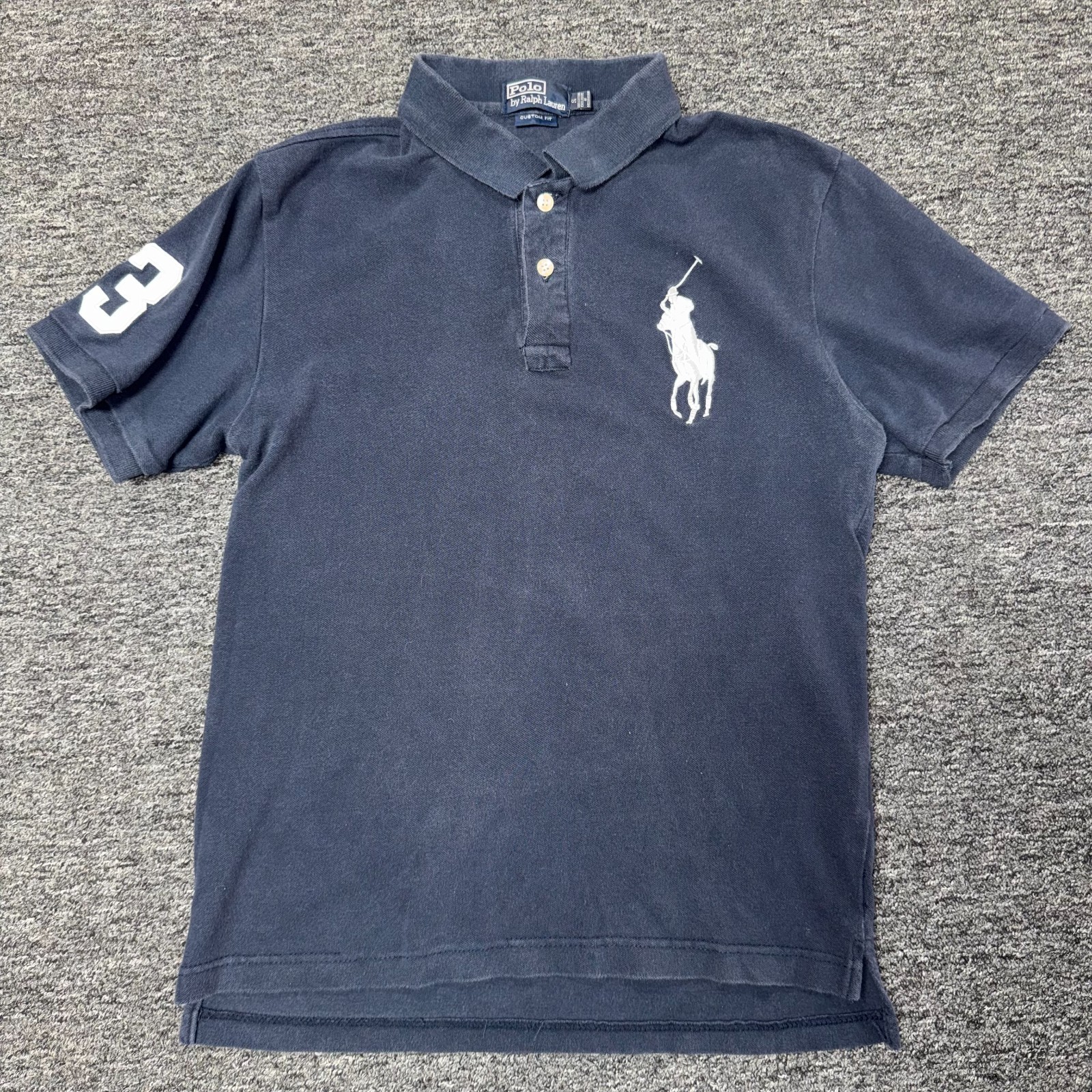 Vintage Polo Ralph Lauren Custom Fit Big PONY Polo Shirt Mens Sz S Navy Blue