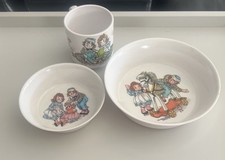 Vintage Raggedy Ann And Andy Deluxe Oneida Dish Set;Plate, Bowl and Cup 1969