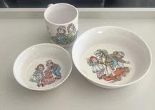 Vintage Raggedy Ann And Andy Deluxe Oneida Dish Set;Plate, Bowl and Cup 1969