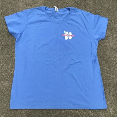 Trader Joes Blue T Shirt Work Employee Crew Member Woman s Size 2XL Hibiscus
