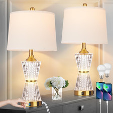 26" Modern Table Lamps, Gold Set of 2 Table Lamps Night Light with 2 USB Chargin