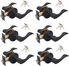 6 Pack of  Wave Lever Keyed Entry Door Lock/Door Knob Hardware Handle and Closet