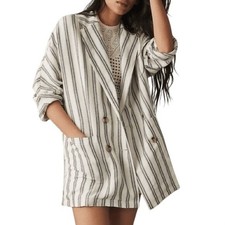 Anthropologie Pilcro Linen Striped Women's Dolman Sleeve Blazer Jacket Oversized