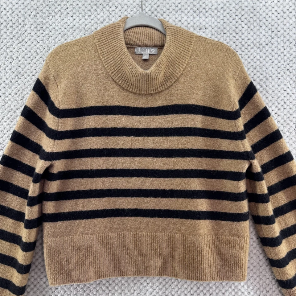 J CREW Sweater Womens XS Brown Black Striped PullOver Mock Neck Boxy Long Sleeve - Image 3 of 4