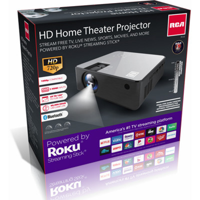 RCA RPJ133 1080P 30''-150'' Picture Size w/ Roku Streaming Stick, Indoor/ Outdoor