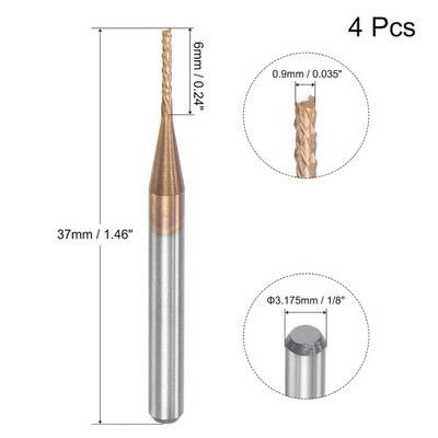 Schaftfräser CNC Fräser, 1/8'' 3,175 mm Schaft 0,9 mm x 6 mm Titan