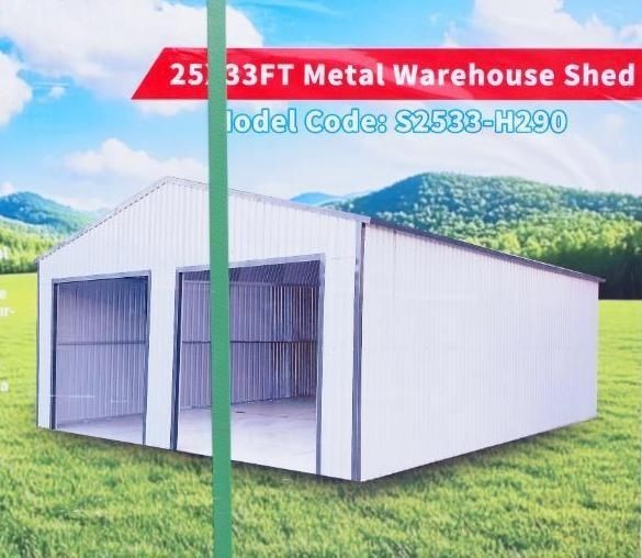 25x33' Metal warehouse 2 car garage, mancave hot dipped galvanized shed in CRATE