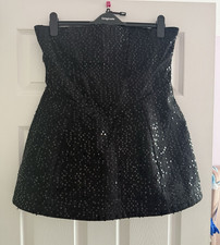 WANDERDOLL Black Strapless Sequin Mini Dress Back Zip UK 14 Regular Party