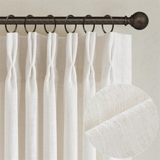 Natural Pinch Pleated Linen Curtains 84 Inch Length 2 Panels for Living Room ...