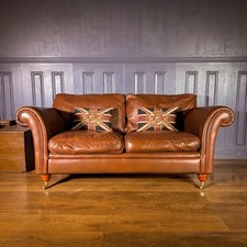 Leather 2 Seater Sofa Chesterfield Brown Vintage Roll Arm Library Club Scroll