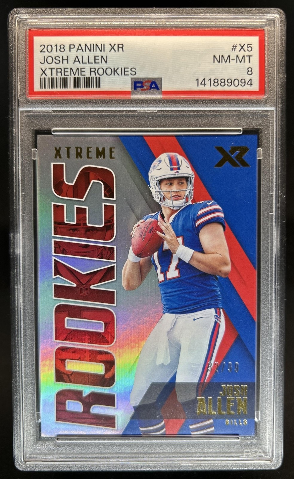 2018 Panini XR Josh Allen Xtreme Rookies Rookie RC #/99 Bills PSA 8 view 1