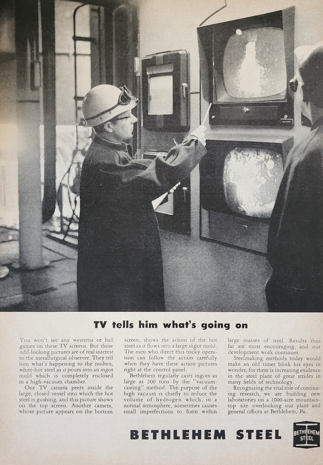 Bethlehem Steel Picture Magazine Ad Original Vtg Wall Art Decor Television TV