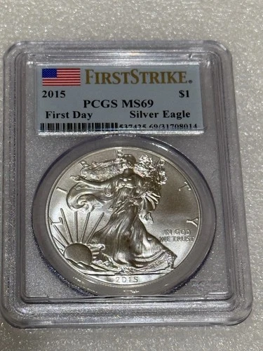 2015 Silver Eagle PCGS MS69 ~~ First Day Strike Flag Label ~~ No Spots ~~ (x)