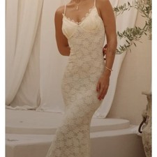 MESHKI Joelle Lace Boho cottagecore Maxi Dress Ivy Ivory Floral Lace Gown NWT XS