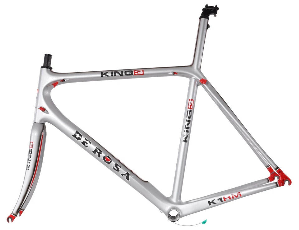 De Rosa King 3 Carbon Road Bike Frameset XXL 73cm Silver Rim Brake QR K1HM 2010 - Image 3 of 4